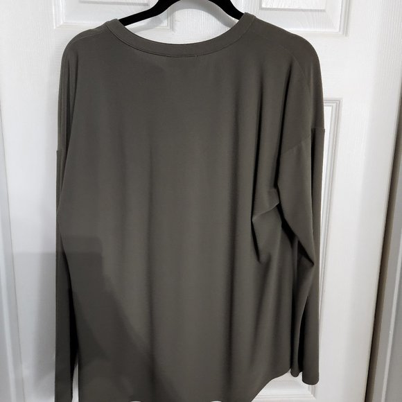 Olive green split neck long sleeve blouse - Picture 3 of 3